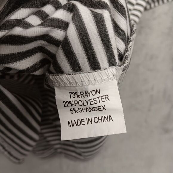 Tickled Teal Blouse Woman’s Sz L Dark Gray & White Striped Short Ruffle Sleeves - Picture 6 of 8